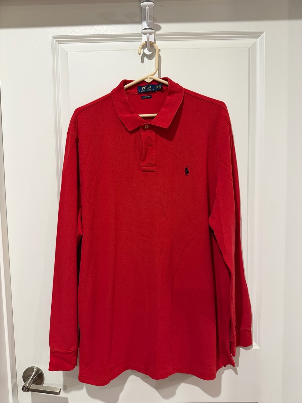 Polo by Ralph Lauren Red Long-Sleeve Classic Polo with Navy Pony